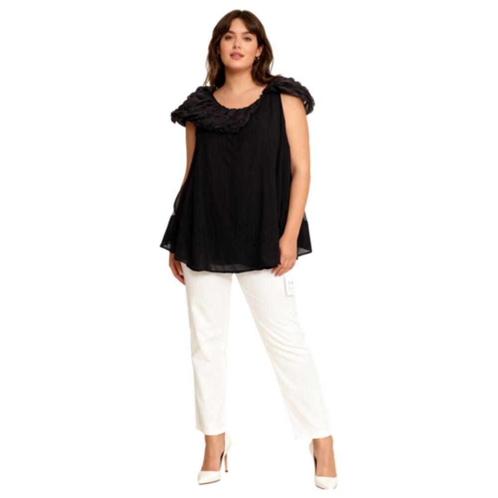 Kay Unger Black Sheer Bubble Offset Collar Neckline Sleeveless Top Size 24